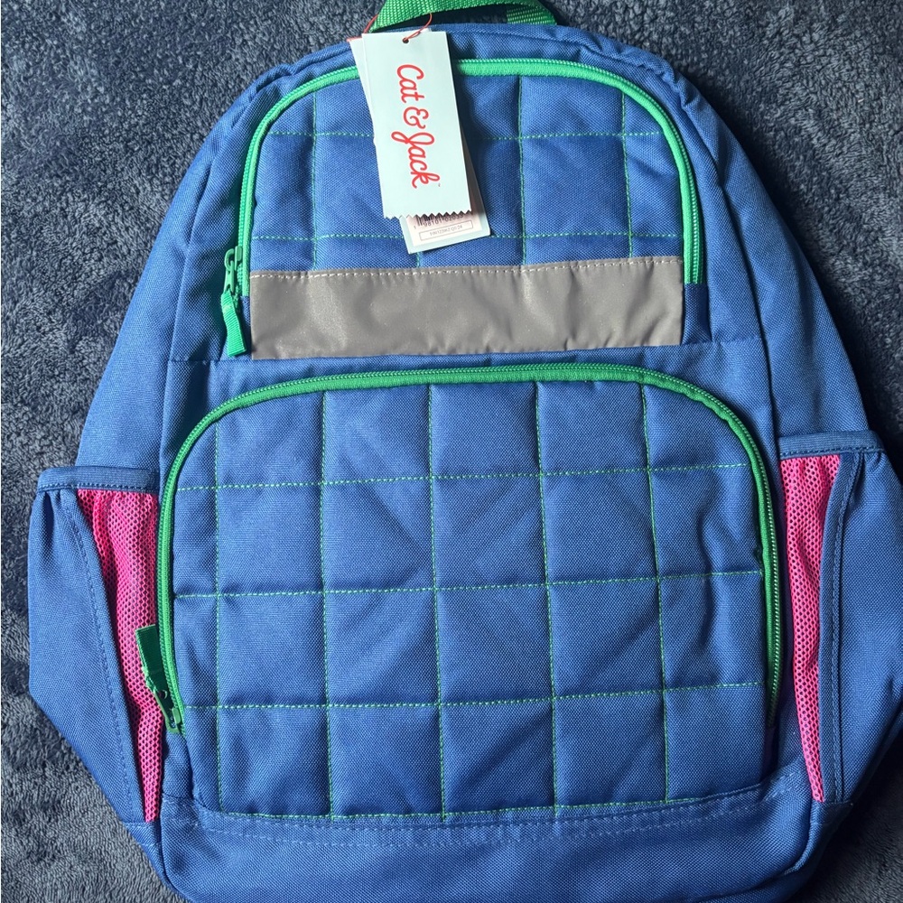 Cat & Jack Blue Backpack with Green and Pink Details
